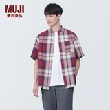 无印良品（MUJI）男式 马德拉斯格纹纽扣领短袖衬衫男士衬衣外套纯棉全棉 AC1W8A4S 红色格纹 L （175/100A）