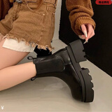 VPMIC厚底马丁靴女款2025新款秋冬加绒小个子女鞋烟筒靴增高英伦风短靴 黑色-单里 35 (225mm) 公主请下单现货秒发