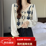 FOURDATRY针织衫开衫薄款女刺绣镂空蕾丝衬衫外套春秋款雪纺长袖外搭2024 蓝色 均码 【75斤-120斤】