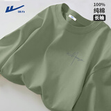 回力（Warrior）纯棉t恤男秋冬新款重磅运动上衣男士宽松打底长袖体恤 棕绿  L