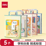 得力（deli）网纱拉链袋文件袋一年级 文具袋透明学科分类袋试卷作业收纳 彩色款5科混装PP115A