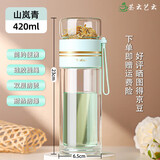 茶云艺云高硼硅双层玻璃杯耐高温茶水分离杯男士泡茶杯女士水杯玻璃保温杯 山岚青420ml 简约时尚 双层加厚 耐热防爆