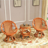 藤工匠 藤椅三件套靠背椅可旋转阳台桌椅组合客厅休闲椅转椅藤家具 B款常规三件套+送坐垫（藤面茶几）