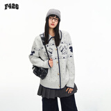 F426国潮牌秋季新款休闲百搭费尔岛花纱小狗提花毛衣 花灰 预售 S