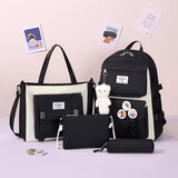 第九城（V.NINE）双肩包男孩女生卡通印花书包四件套帆布休闲背包校园中小学生书包