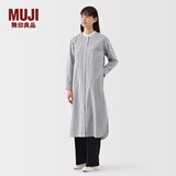 无印良品（MUJI）女式 水洗 平纹 立领长袖连衣裙女装裙子25年春季连身裙 衬衫裙 深藏青色条纹 M （160/84A）