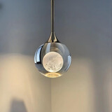 小奢卧室床头吊线灯个性水晶灯轻奢简约客厅背景墙小吊灯广东中山灯具 【升降款】珍珠黑（月球）三色光