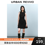 UR2025春季新款女摩登气质褶皱收腰显瘦无袖连衣裙UYY750030 黑色 XS