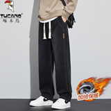啄木鸟宽松直筒复古牛仔裤2024春秋夏季阔腿休闲美式工装长裤子 黑灰色加绒 XL 【建议体重130-150斤】
