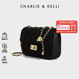 CHARLIE&KELLI CK品牌包包女包单肩包女上班通勤菱格链条小方包斜挎女生日礼物 黑色【京仓配送 赠礼袋】