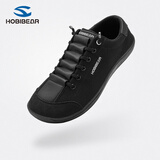 HOBIBEAR男鞋宽头鞋赤足鞋秋季皮面舒适健身鞋男女同款休闲平步鞋 全黑（四季款） 42