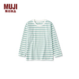 无印良品（MUJI）大童 圆领 条纹长袖T恤 童装打底衫儿童男童女童  CB1JGA4A 烟熏绿色条纹 140cm /68A