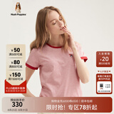 Hush Puppies暇步士女装夏季纯棉条纹圆领短袖T恤 328红白 S