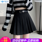 欧贝汐百褶裙女半身裙春夏季高腰2026新款秋冬jk短裙学院风半裙a字裙 黑色 L