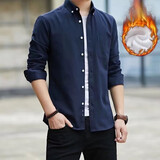 Angelgonzales纯棉衬衫免烫男士长袖休闲工装衬衣2025夏季工作外套上班穿男装潮 诺世2961加绒藏青色 加厚 L 115斤-125斤