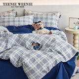 Teenie Weenie小熊A类纯棉三件套全棉学生宿舍单人床单被套罩床上用品1.2m床 茶语时光-灰格+深蓝