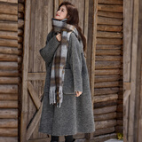 白鹿语翻领大口袋毛呢大衣25冬新年拜年羊毛混纺长款双面呢女 花灰色 S