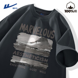 回力国风短袖男款胖子大码重磅纯棉半袖男士夏季复古潮流t恤男装衣服 深灰(h大墨山) 5XL (建议230斤-260斤左右)