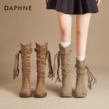 达芙妮西部牛仔靴子女秋季2025废土风流苏堆堆靴巨好看骑士长筒靴秋
