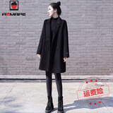 AEMAPE2025春秋加厚大衣女中长款西装领韩版小个子时尚毛呢外套上衣女 黑色  L _建议100-120斤