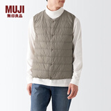 无印良品 MUJI 男式 便携式 无领 羽绒背心 羽绒马甲 ADD01C2A 浅灰棕色 XL (180/104A)