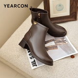 意尔康短靴女加绒厚底切尔西大码鞋妈妈短靴子 26620W 深咖    42