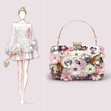 JANEREGINA简瑞吉娜精致花朵包包时尚晚宴包小众手提包新款手拿包女高级感宴会礼服包 粉色花朵