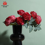 爱已装糖假花仿真花束砚池春色奶油风牡丹客厅摆件餐桌花绢花装饰酒红10支