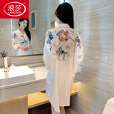 浪莎（LangSha）冰丝睡裙女夏季2025新款网红纯欲性感宽松短袖中长款大码衬衫睡衣 30041 XL 170