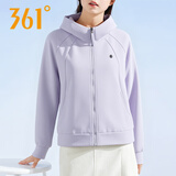 361°女式连帽运动卫衣开襟外套361度宽松休闲上衣秋季新品562534006A 紫薄汗 L