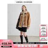 VEGA CHANG皮毛一体短外套女2025年秋冬宽松显瘦旷野美拉德毛绒保暖夹克外套 布朗棕（长款） S