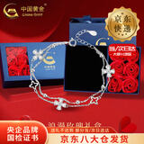 中国黄金（CHINA GOLD）S925银幸运四叶草双层手链女款轻奢小众手饰双十一生日礼物送女友 【今/次日达】玫瑰礼盒+S925银四叶草双层手链