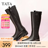 他她（TATA）厚底长筒靴女靴英伦加绒保暖骑士靴高筒靴秋冬新WXK02DG3 黑色(单里) 37