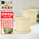 九千谷 花盆塑料加厚 欧式简约绿植盆栽四季花盆 米色3号2个装7178