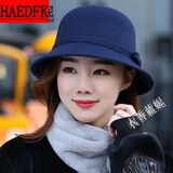 HAEDFK帽子女秋冬渔夫帽帽子女秋冬季女小礼帽女士秋冬天毛呢帽子休闲百 藏蓝色 M 可调节(55-58c)