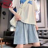 浪莎（LangSha）天丝牛仔短裤女夏季薄款高腰学生中裤休闲宽松显瘦冰丝阔腿五分裤 浅复古 L 【适合109-118斤】