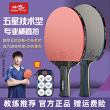双鱼（DOUBLE FISH）五星级乒乓球拍横直拍套装专业级弧圈攻守型双拍中小学生训练对拍 五星全能型【横+直】含球+拍包