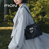 FION菲安妮女包手提包单肩包时尚百搭植糅软皮托特包斜挎包礼物 经典黑-中款