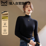 猫人半高领打底衫女2025新款加绒加厚秋冬德绒黑色内搭长袖羊毛针织衫