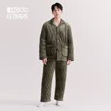 红豆（Hodo）珊瑚绒加厚夹棉睡衣女情侣抗静电男士秋冬季保暖可外穿家居服套装 男士雾绿色 经典插袋 L (170) 男士