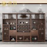 典昌 新中式博古架北美黑胡桃全实木书柜茶室茶叶展示架多宝阁隔断柜 老榆木三柜组合300*35*200cm
