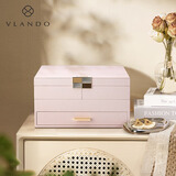 VLANDO新婚礼物首饰盒高档大容量耳环饰品首饰收纳盒轻奢新款双悦-杏粉