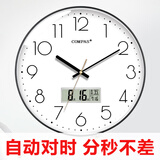 康巴丝（Compas） 电波挂钟客厅万年历创意钟表表挂墙日历温度显示智能自动对时 电波自动对时日历黑色 35CM