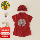 G.DUCKKIDS小黄鸭一周岁礼服男宝宝抓周衣服女婴儿百天满月唐装中国风套装 红色三件套 90 尺码1~2岁【 80-90cm】