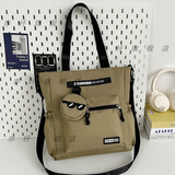 趣木也手提包男高中上课斜挎包初中生大容量学生单肩补习补课拎书手提袋 深卡其布色【升级超耐磨+防泼水】