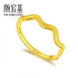 潮宏基心动足金黄金戒指女素圈送女友生日礼物计价 约0.9g