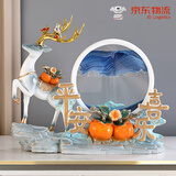 赟娅新中式平安喜乐招财麋鹿流沙画摆件客厅玄关家居装饰乔迁新居礼物 平安喜乐【渐变蓝】-白框蓝沙