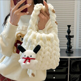 COSMICKISS手工DIY编织包包HelloKitty毛线材料包制作新年送女友礼物斜挎包 【帕恰狗款/白配黑】DIY手工包包 （材料包+教程）毛绒肩带