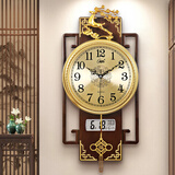 康巴丝（Compas）新中式轻奢日历挂钟2025新款家用时尚时钟客厅钟表挂墙高档大气 胡桃木纹-（石英机芯）