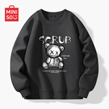 名创优品（MINISO）卫衣男春秋中国风潮牌宽松百搭无帽长袖男士秋冬款圆领休闲上衣服 深灰色(脏脏熊) L 175(体重120-140斤左右)